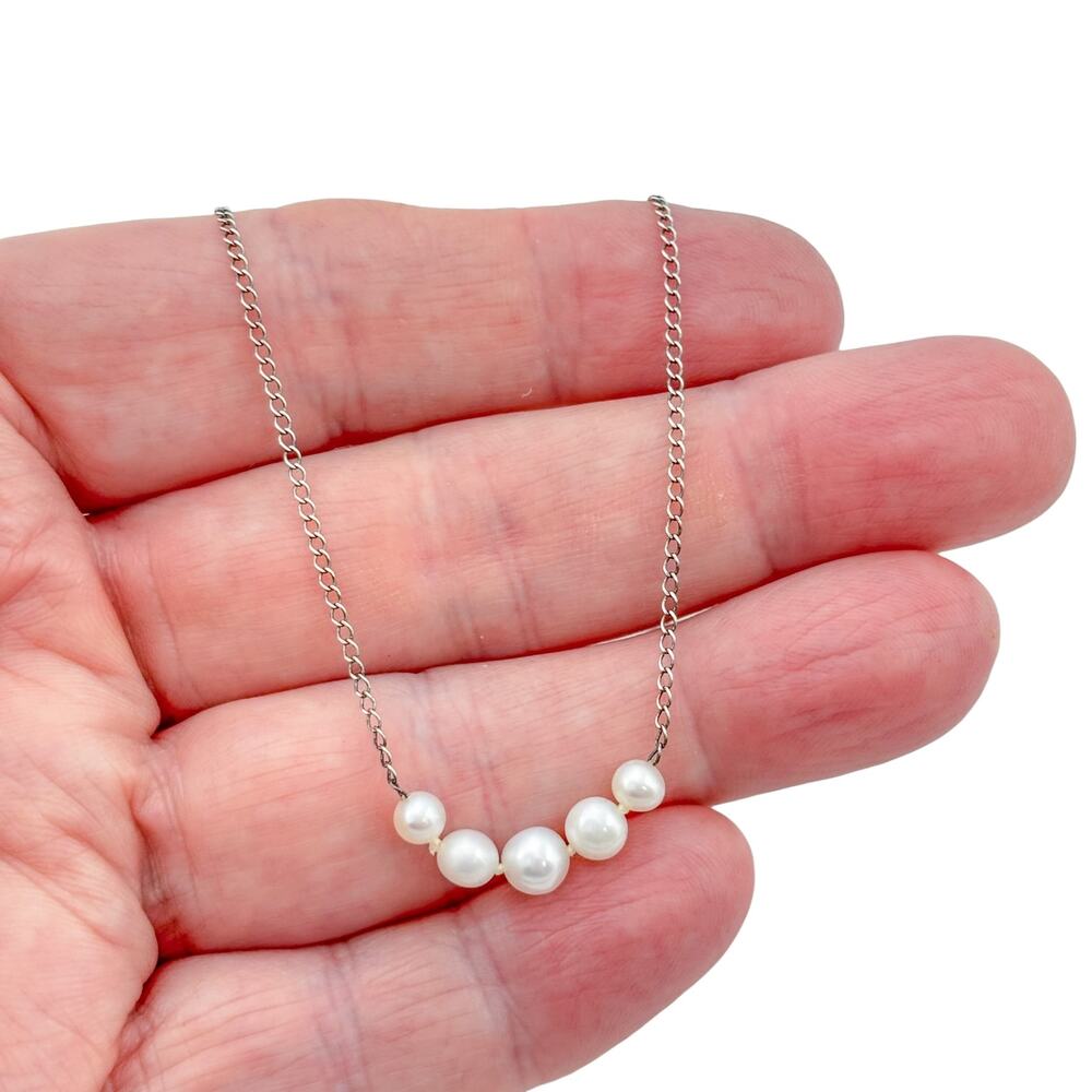 Vintage Sterling Silver 925 Graduated Pearl Necklace 16"